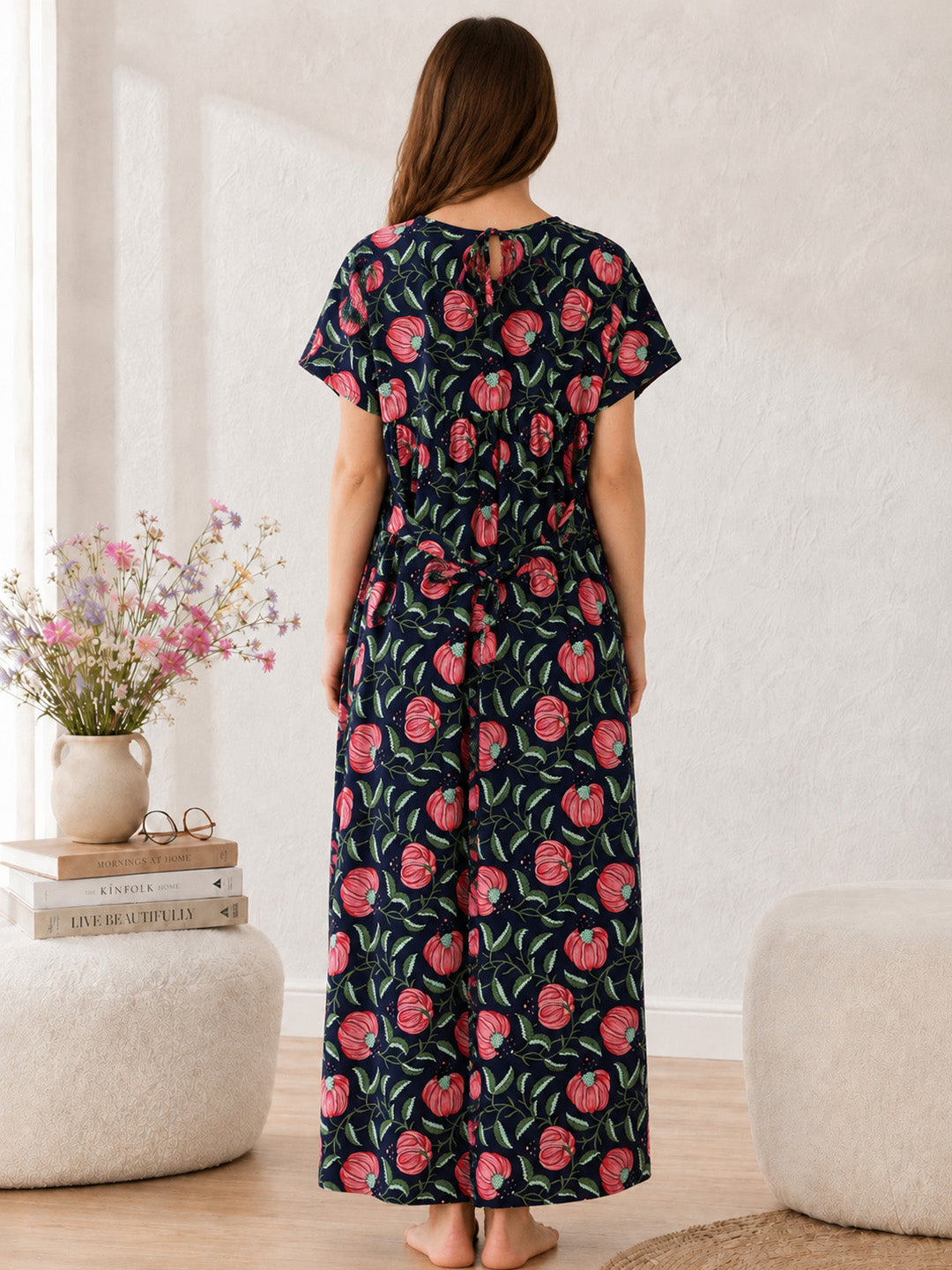 Printed Blue Cotton Maternity Nighty