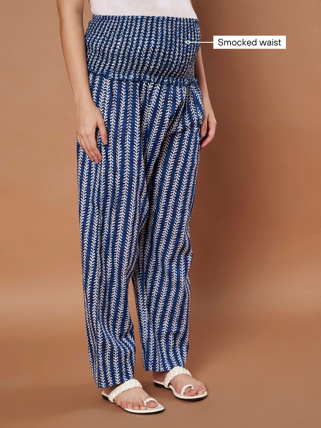 Navy Blue Floral Cotton Maternity Kurta with Trouser and Dupatta