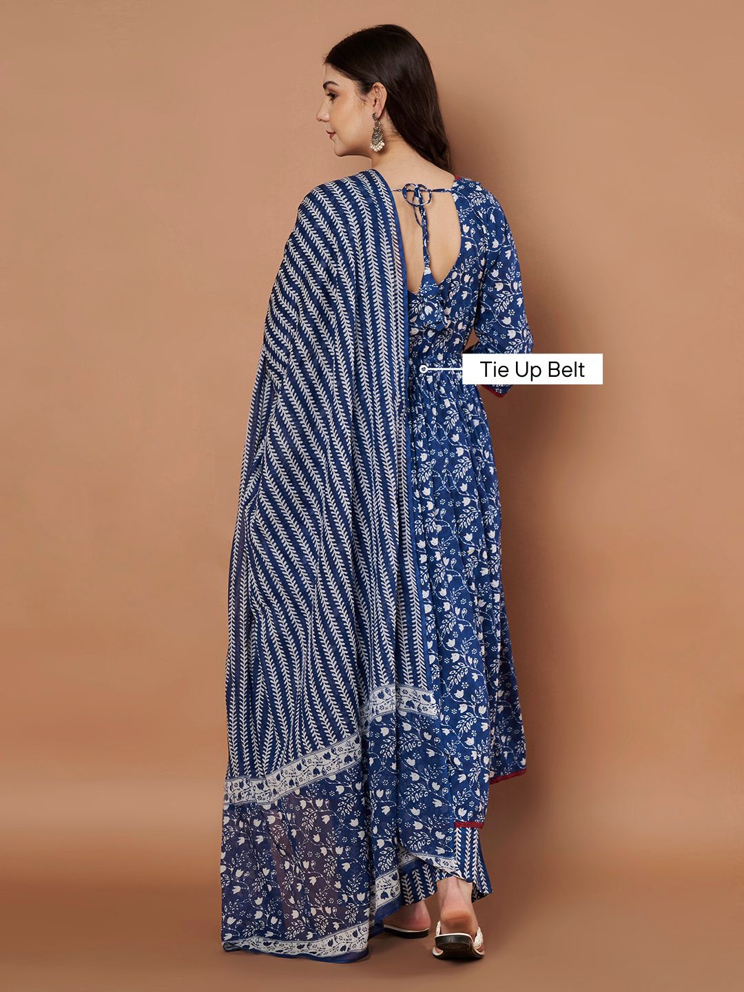 Navy Blue Floral Cotton Maternity Kurta with Trouser and Dupatta
