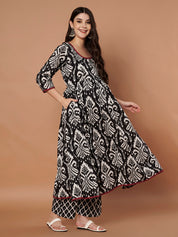 Black Ikkat Cotton Maternity Kurta with Trouser and Dupatta
