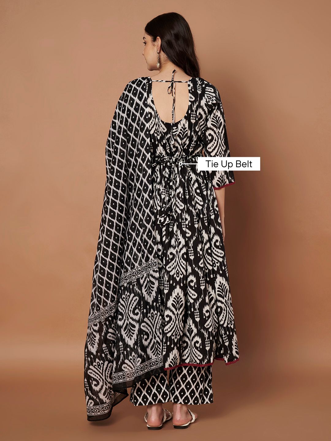 Black Ikkat Cotton Maternity Kurta with Trouser and Dupatta