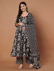 Black Ikkat Cotton Maternity Kurta with Trouser and Dupatta