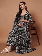 Black Ikkat Cotton Maternity Kurta with Trouser and Dupatta