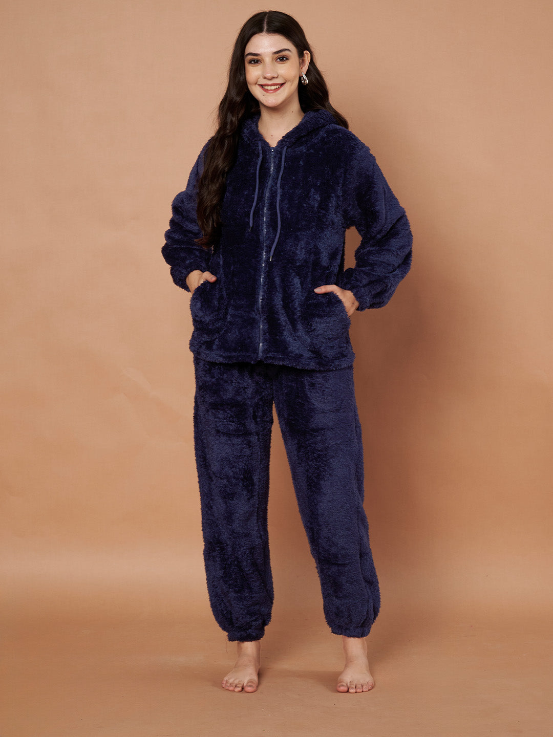 Navy Faux Fur Winter Night Suit