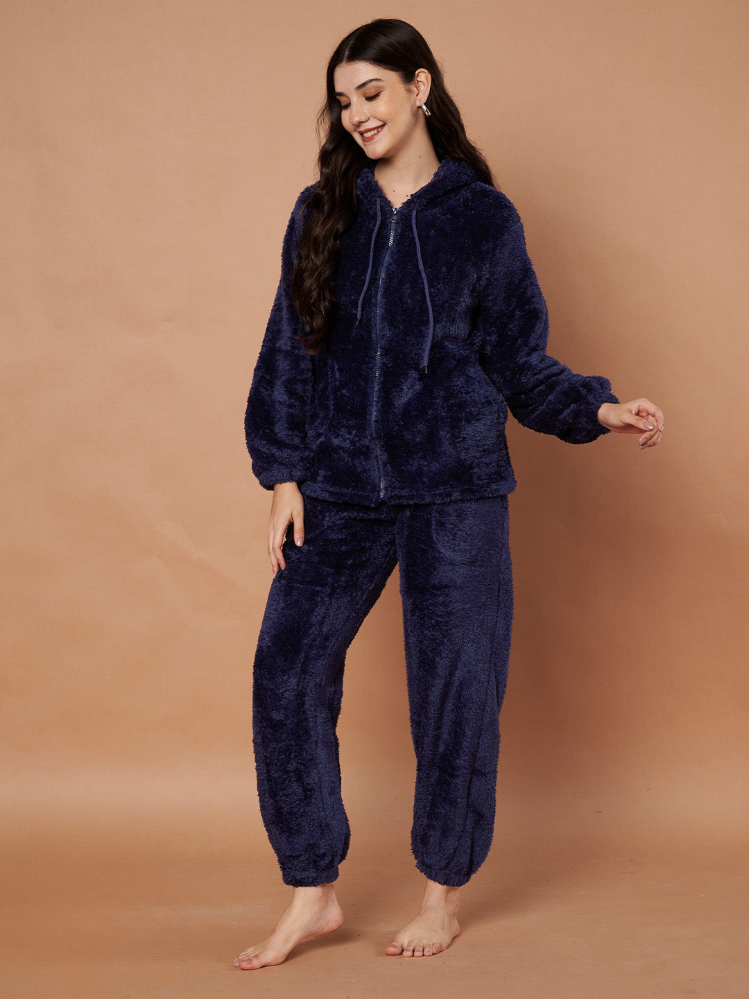 Navy Faux Fur Winter Night Suit