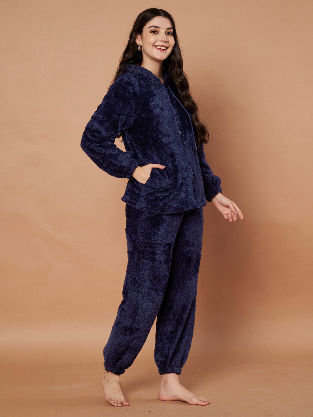 Navy Faux Fur Winter Night Suit