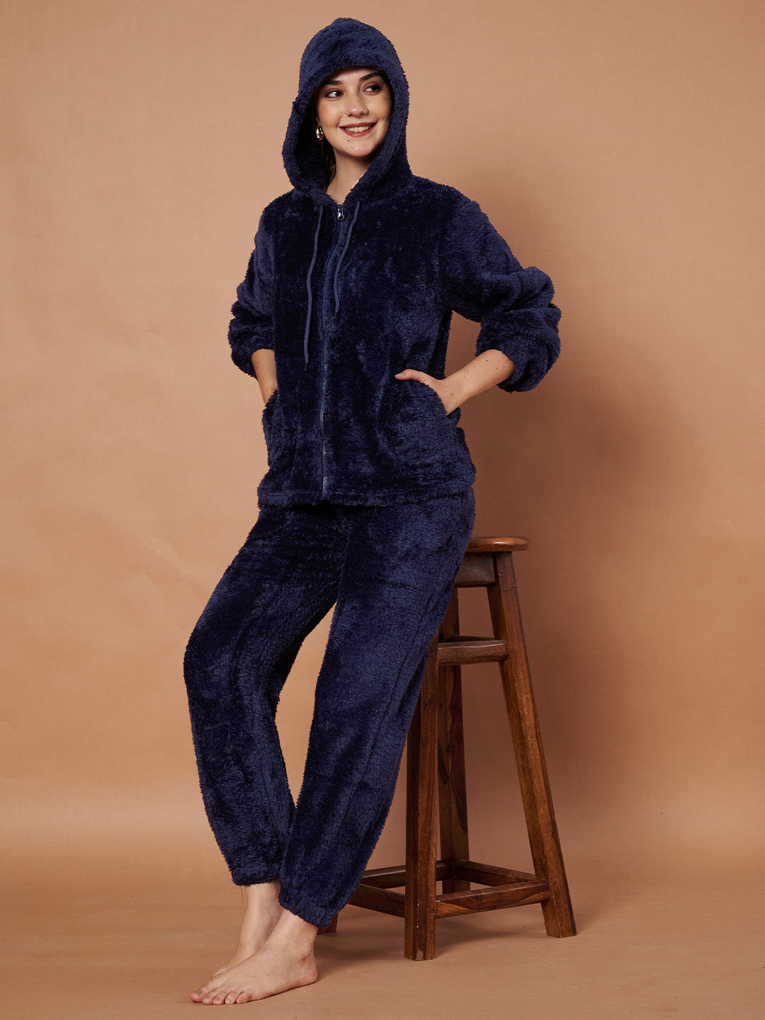 Navy Faux Fur Winter Night Suit