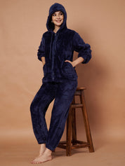 Navy Faux Fur Winter Night Suit