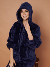 Navy Faux Fur Winter Night Suit