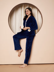 Navy Daisy Pocket Faux Fur Winter Night Suit