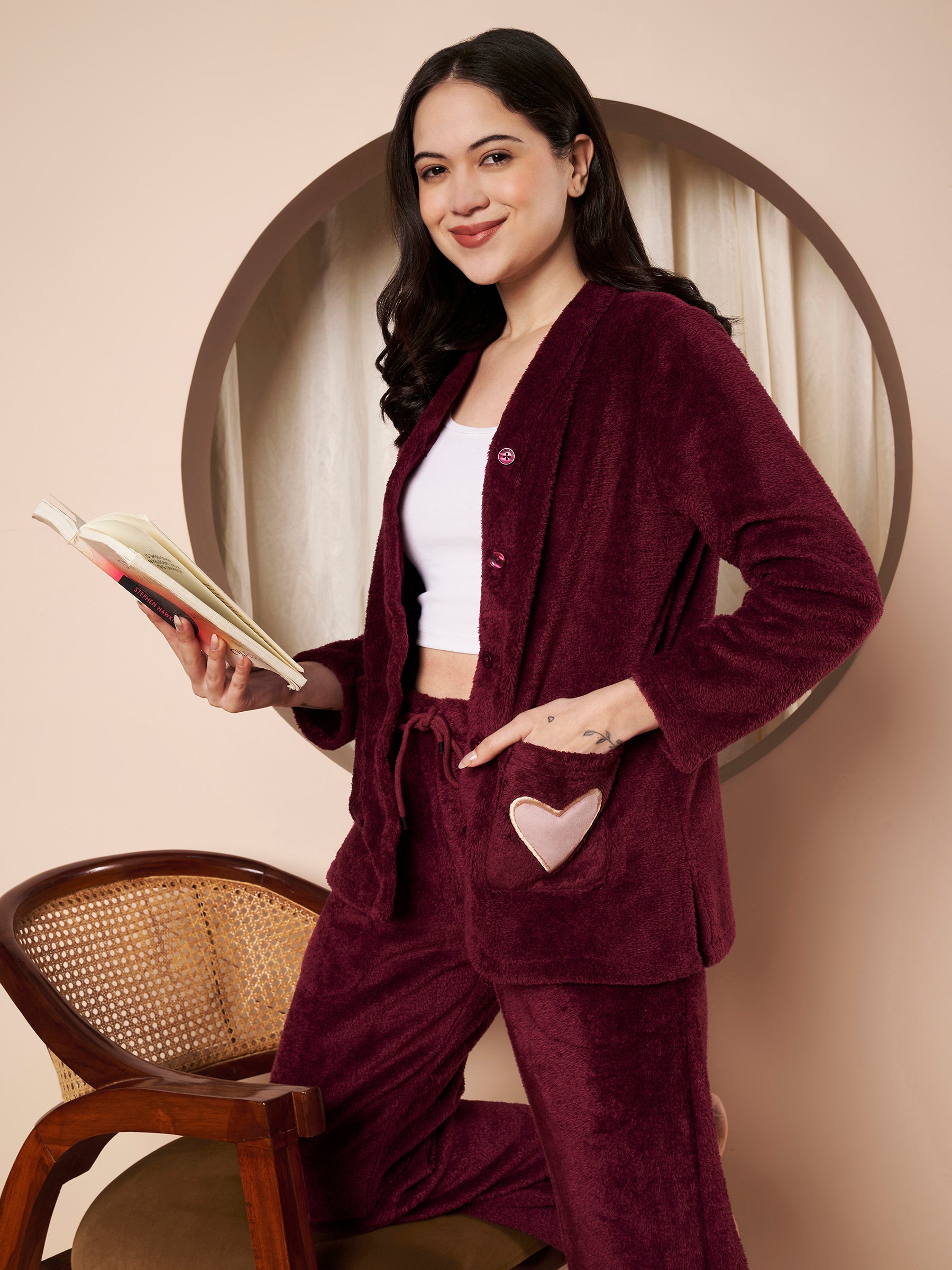 Purple Velvet Heart Faux Fur Winter Night Suit