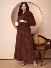 Brown Blanket Fur Maternity Winter Nighty