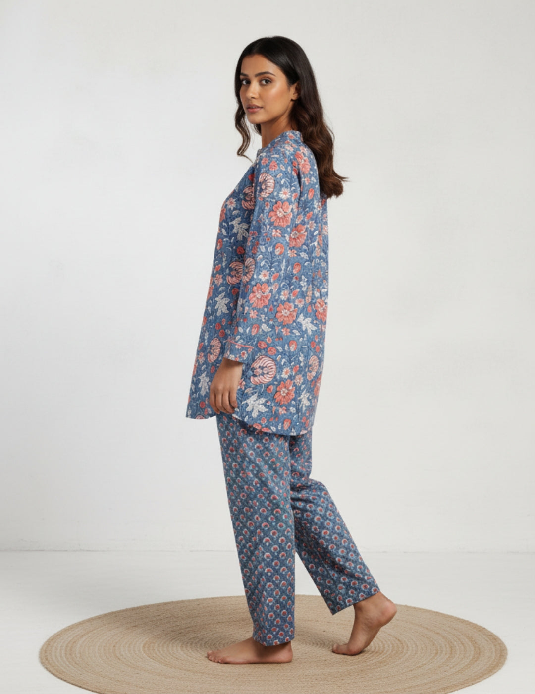 Floral Print Cotton Blue Co-Ord Set