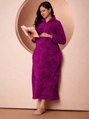 Purple Blanket Fur Maternity Winter Nighty
