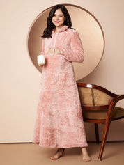 Pink Blanket Fur Maternity Winter Nighty