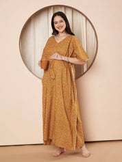 Mustard Floral Cotton Maternity Kaftan