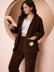 Brown Velvet Heart Faux Fur Winter Night Suit