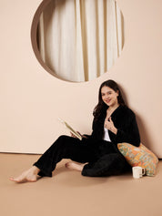 Black Midnight Heart Faux Fur Winter Night Suit