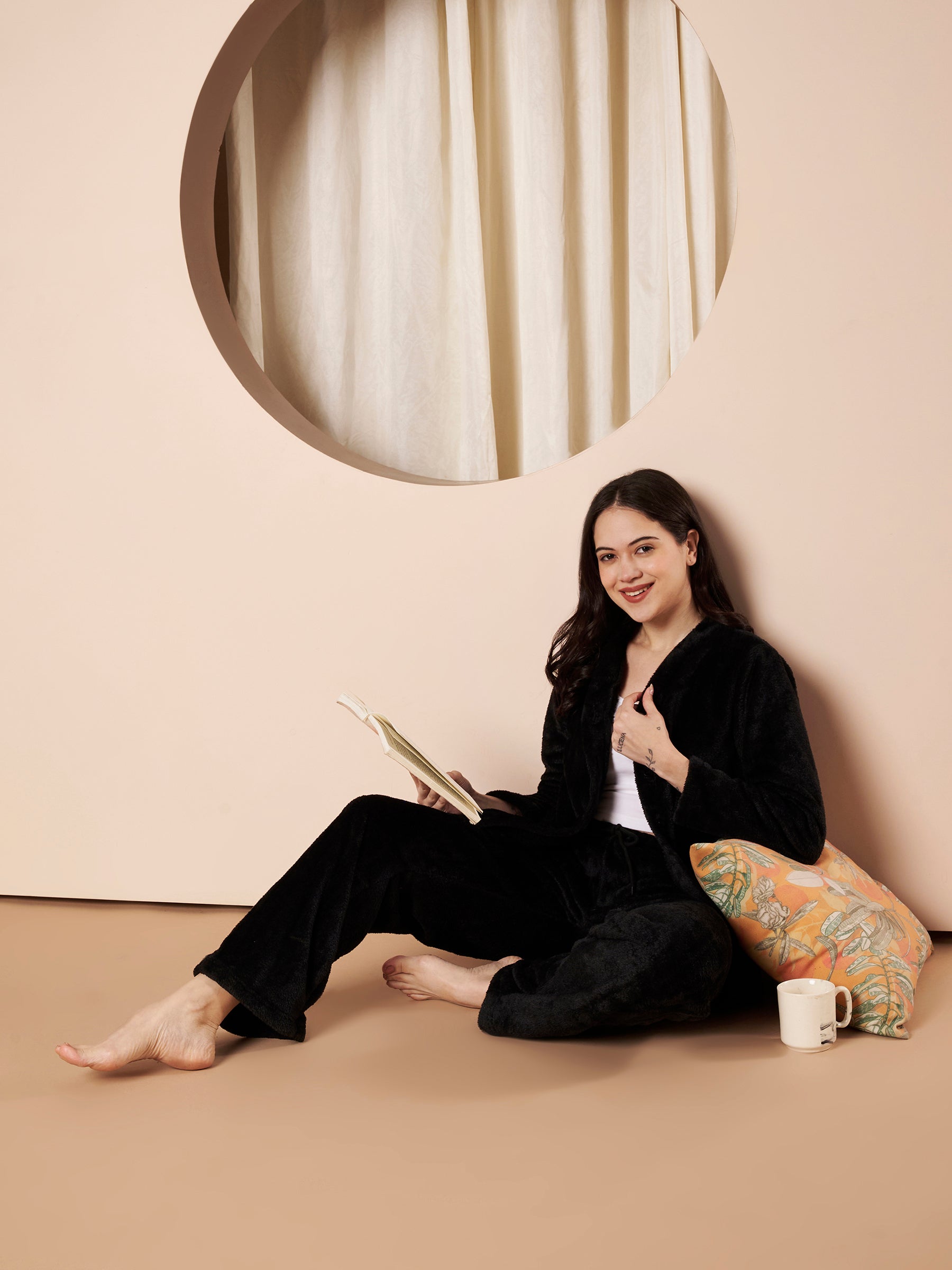 Black Midnight Heart Faux Fur Winter Night Suit