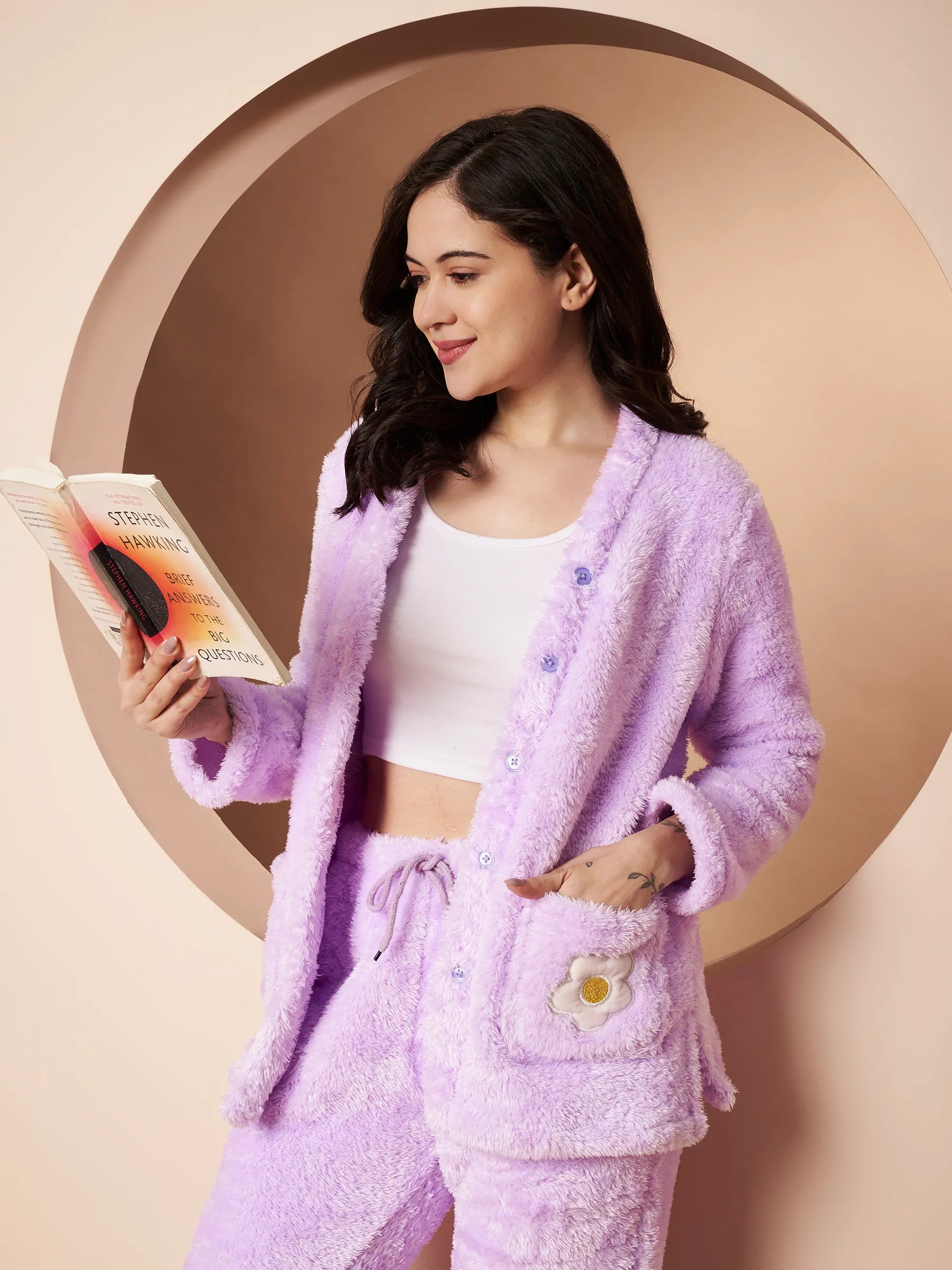 Lilac Velvet Heart Faux Fur Winter Night Suit