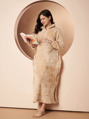 Beige Blanket Fur Maternity Winter Nighty