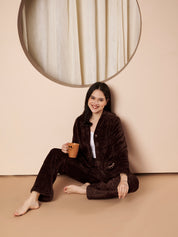 Brown Dreamy Eyes Faux Fur Winter Night Suit