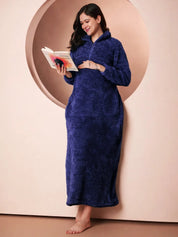 Navy Blanket Fur Maternity Winter Nighty