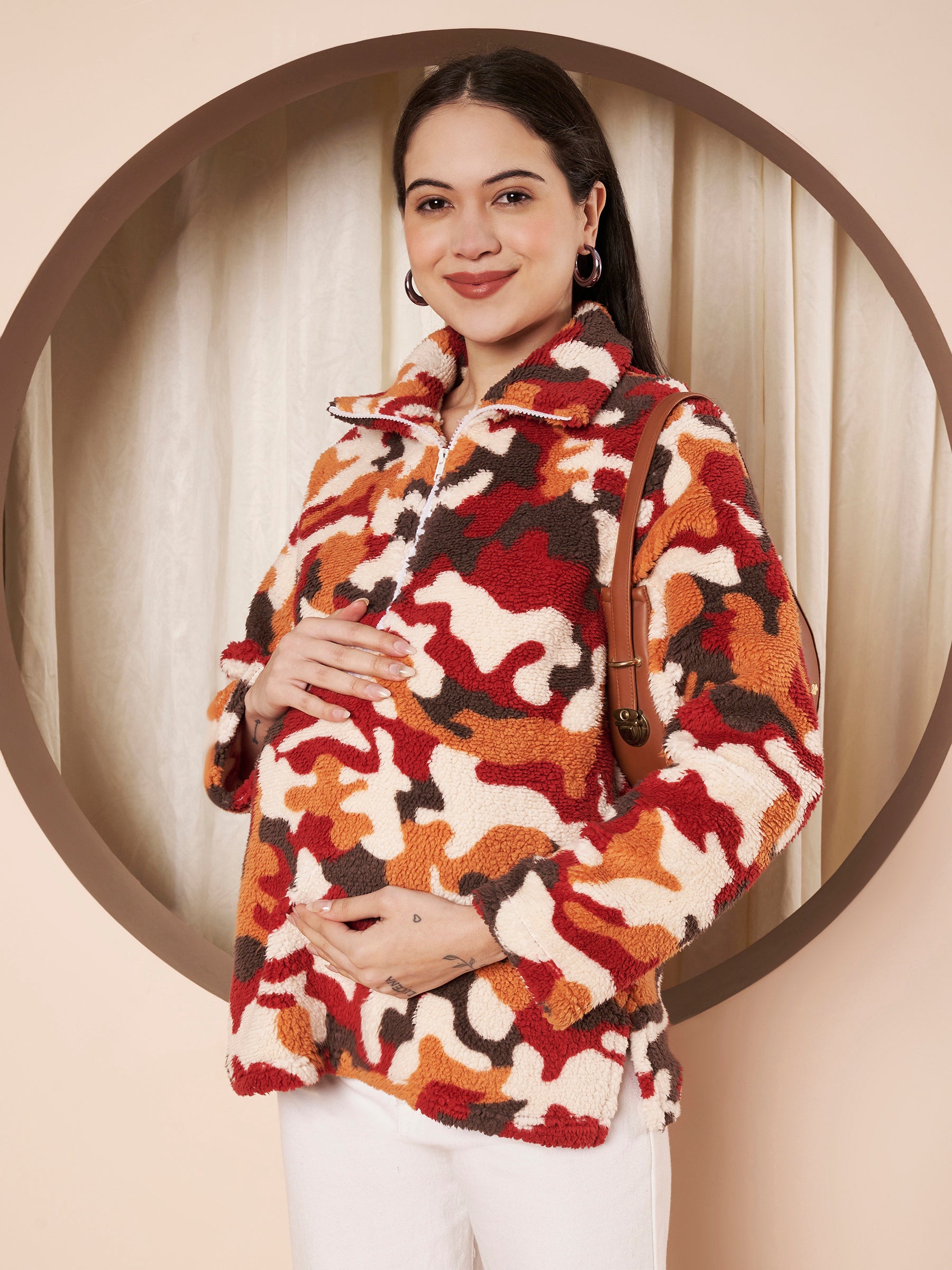 Multi Color Abstract Fur Winter Maternity Pullover