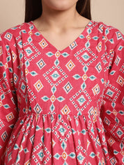 Pink Ethnic Printed Maternity Dress