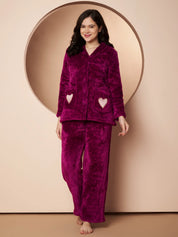 Purple Velvet Heart Faux Fur Winter Night Suit