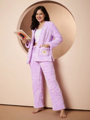 Lilac Velvet Heart Faux Fur Winter Night Suit