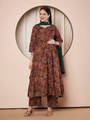 Rust Floral Cotton Maternity Kurta with Trouser and Dupatta