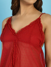 Georgette Maroon Babydoll with G-String