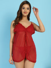 Georgette Maroon Babydoll with G-String