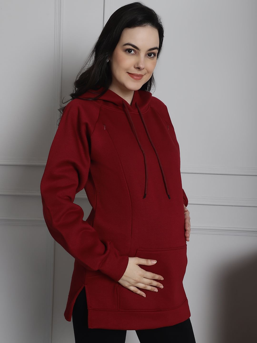 Maroon Winter Maternity Pullover Sweatshirt