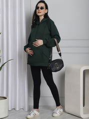 Green Winter Maternity Pullover Sweatshirt