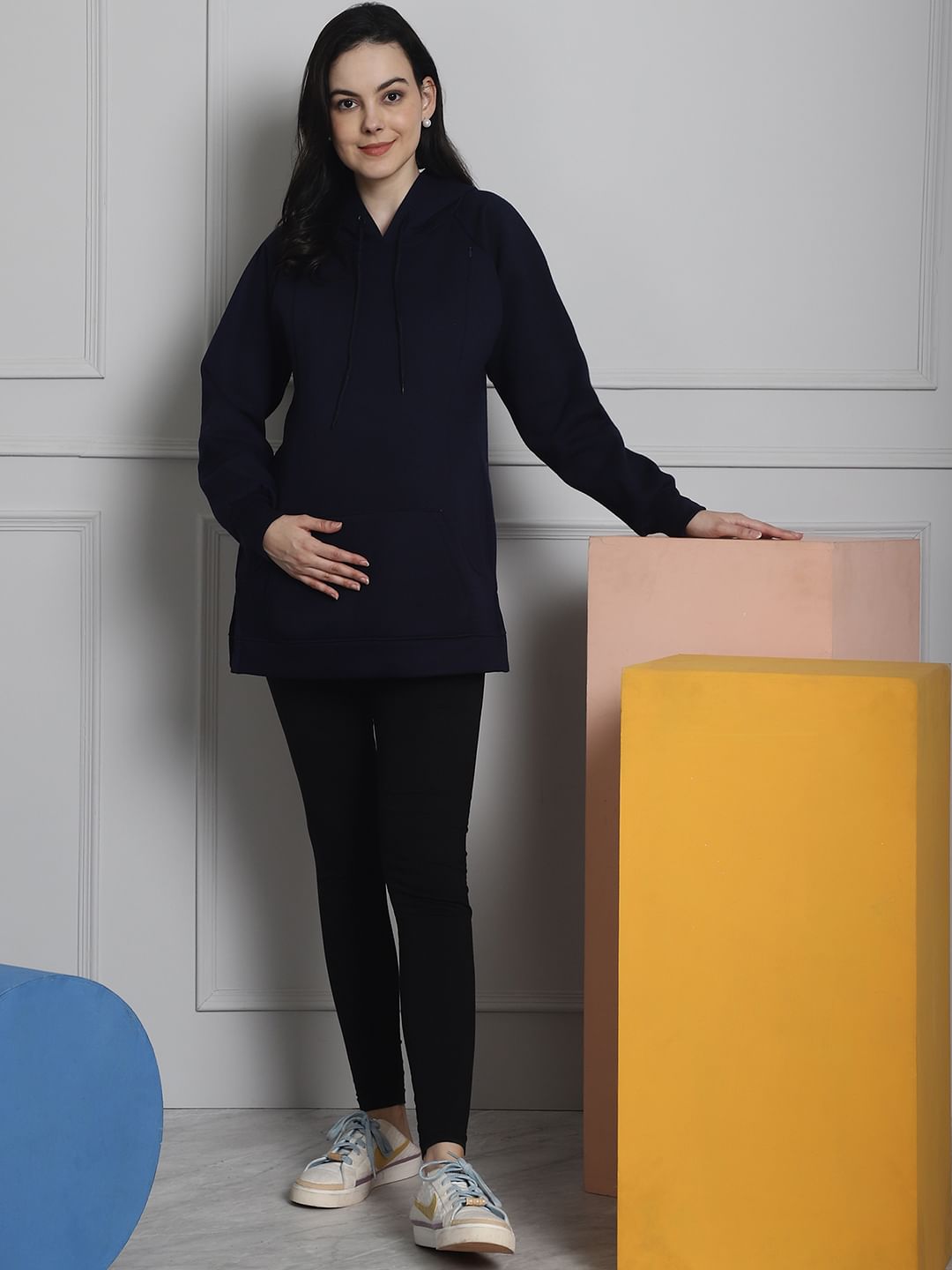 Navy Winter Maternity Pullover Sweatshirt