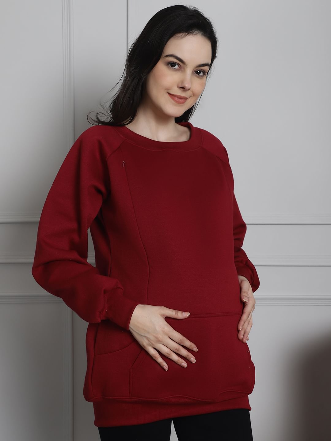 Maroon Winter Maternity Lounge Top