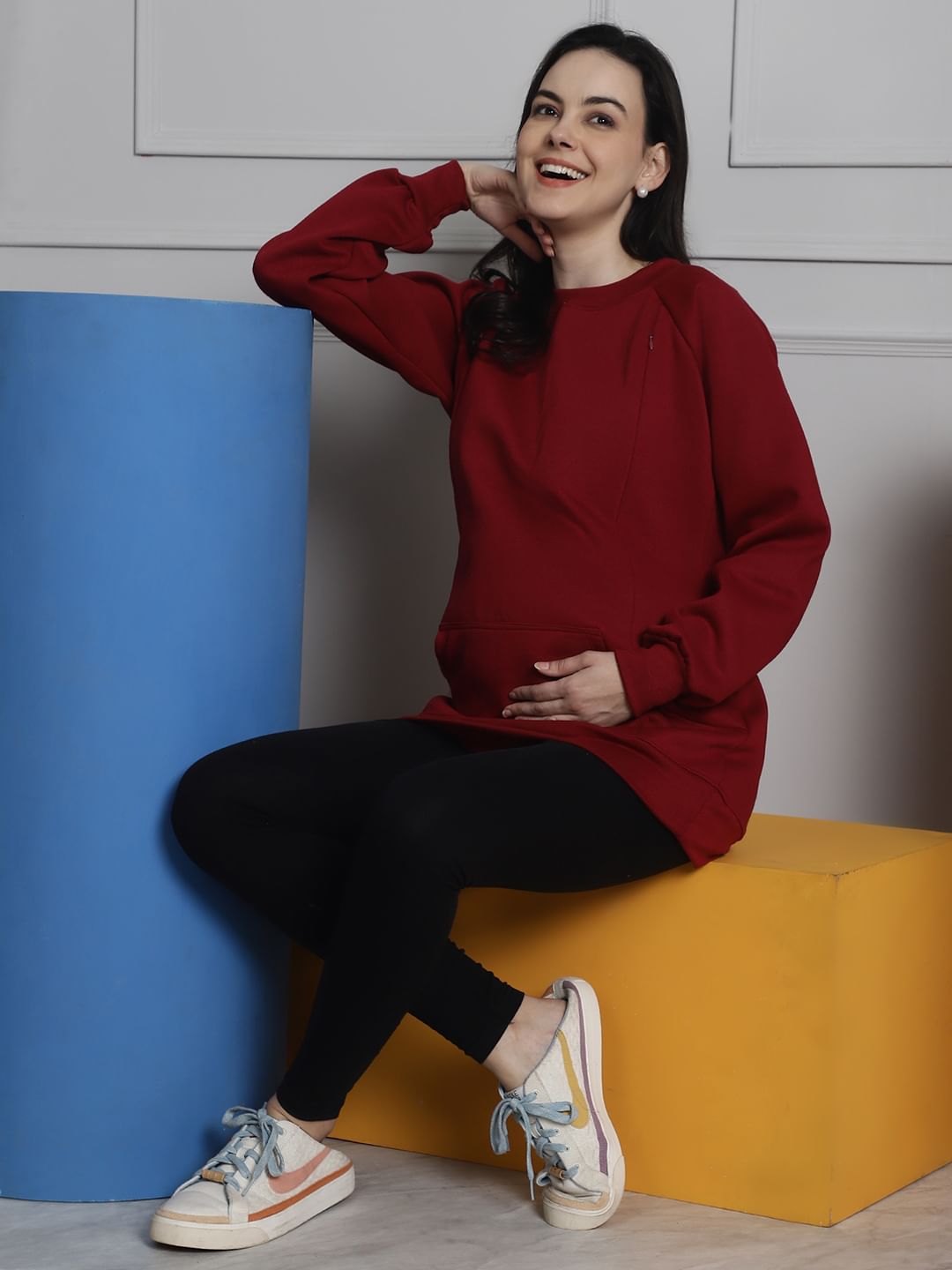 Maroon Winter Maternity Lounge Top