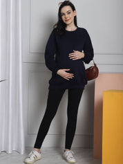 Navy Winter Maternity Lounge Top
