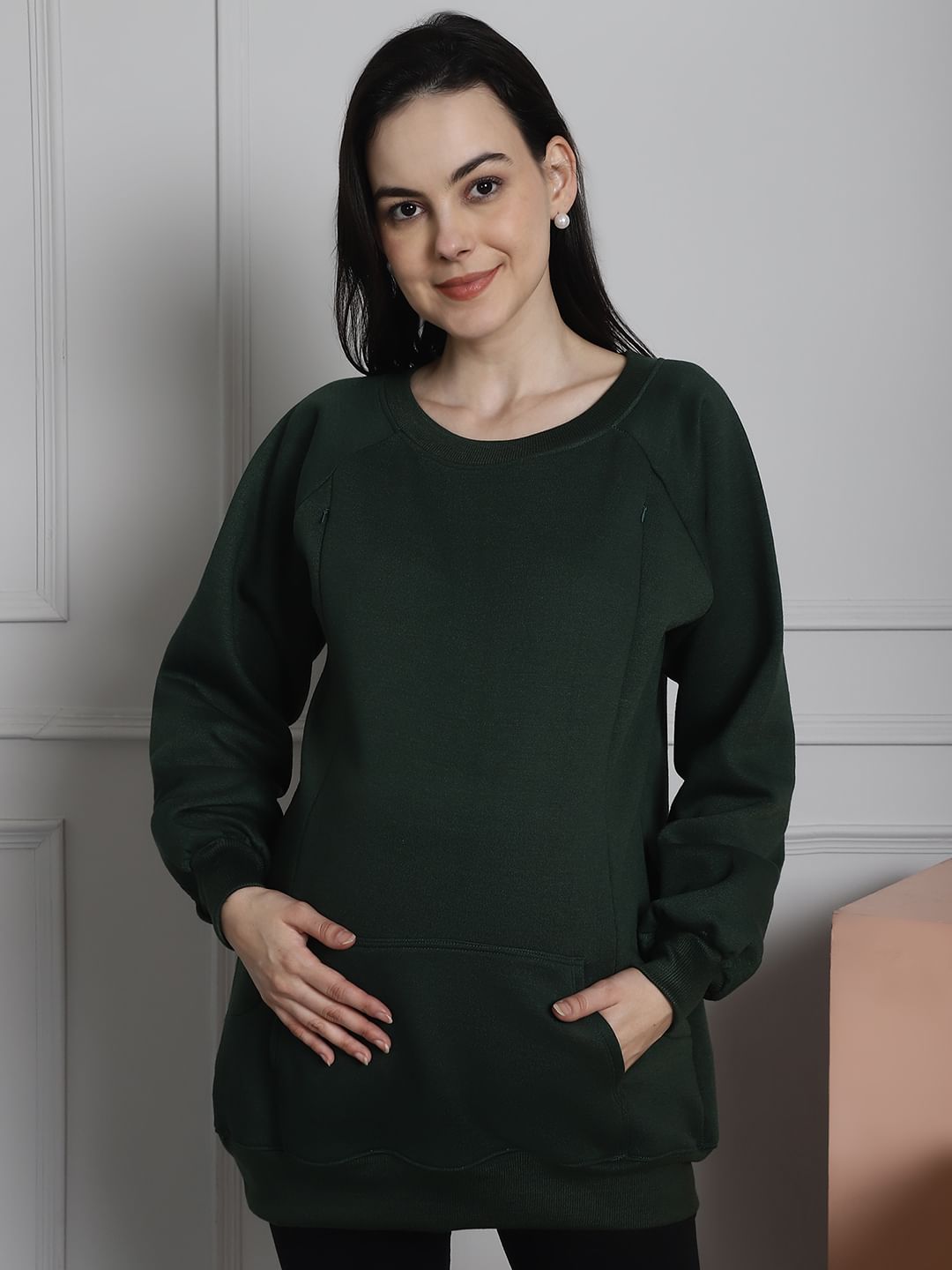 Green Winter Maternity Lounge Top
