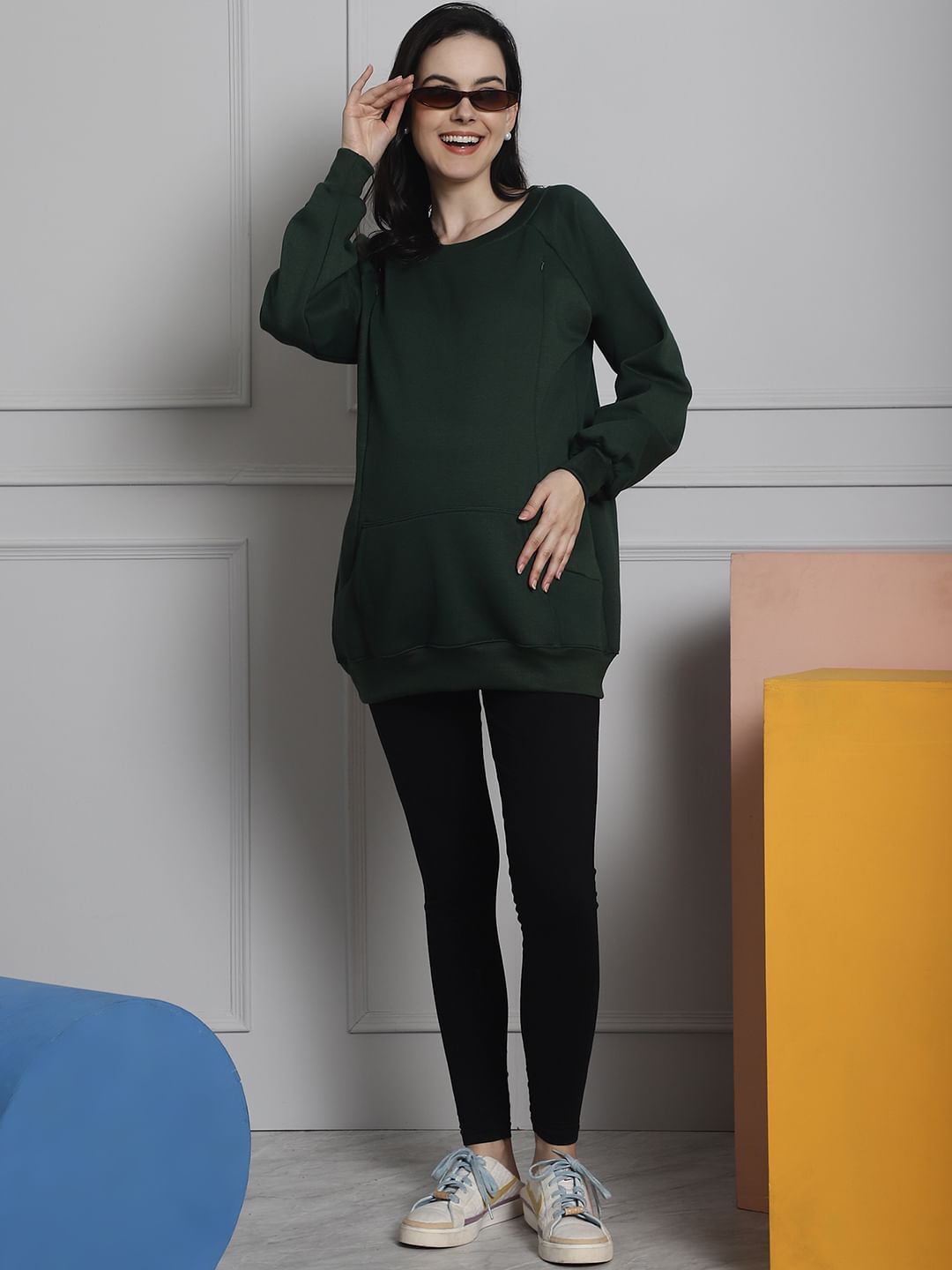 Green Winter Maternity Lounge Top
