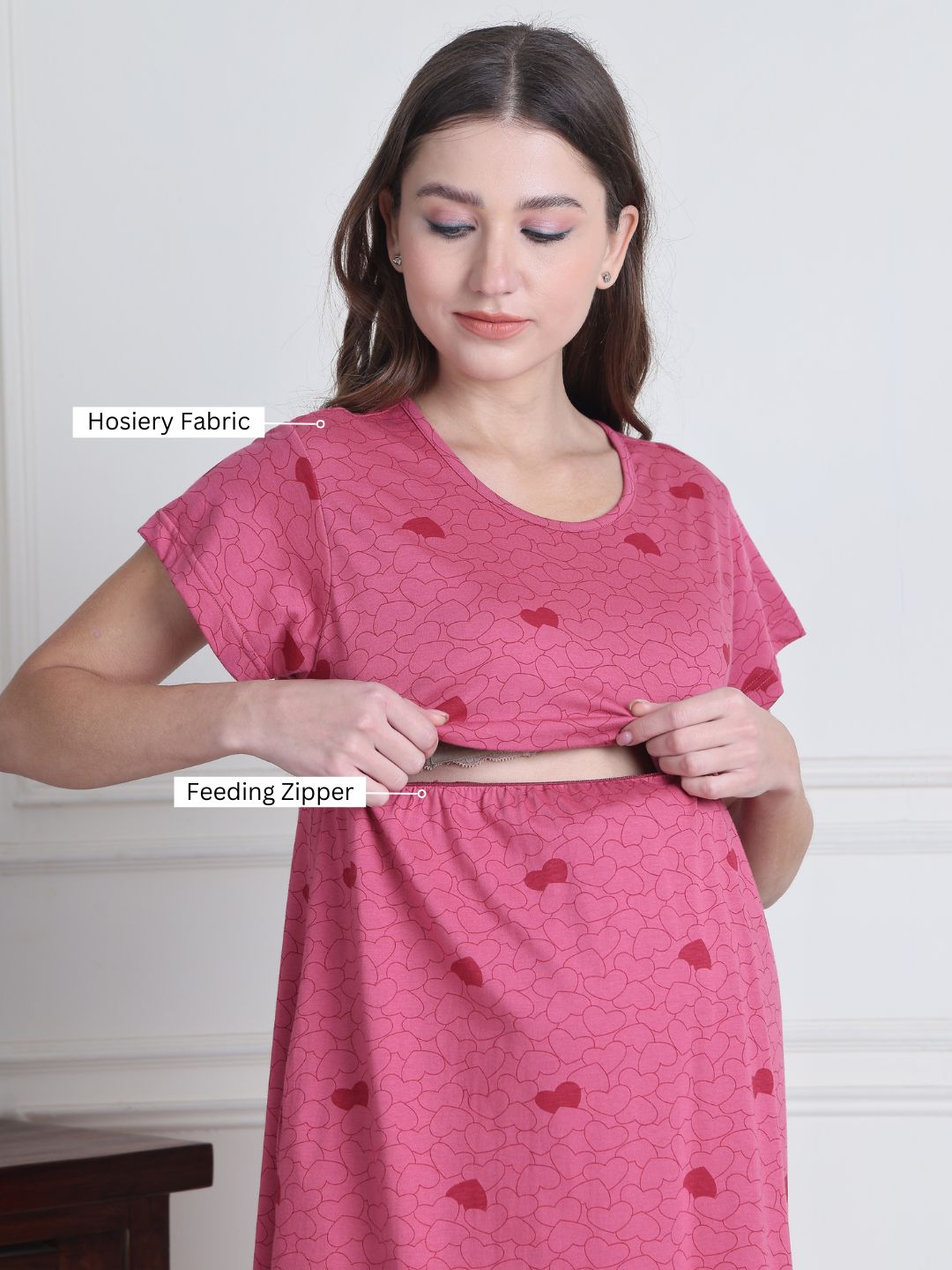 Secret Wish Pink Heart Hosiery Maternity Nighty