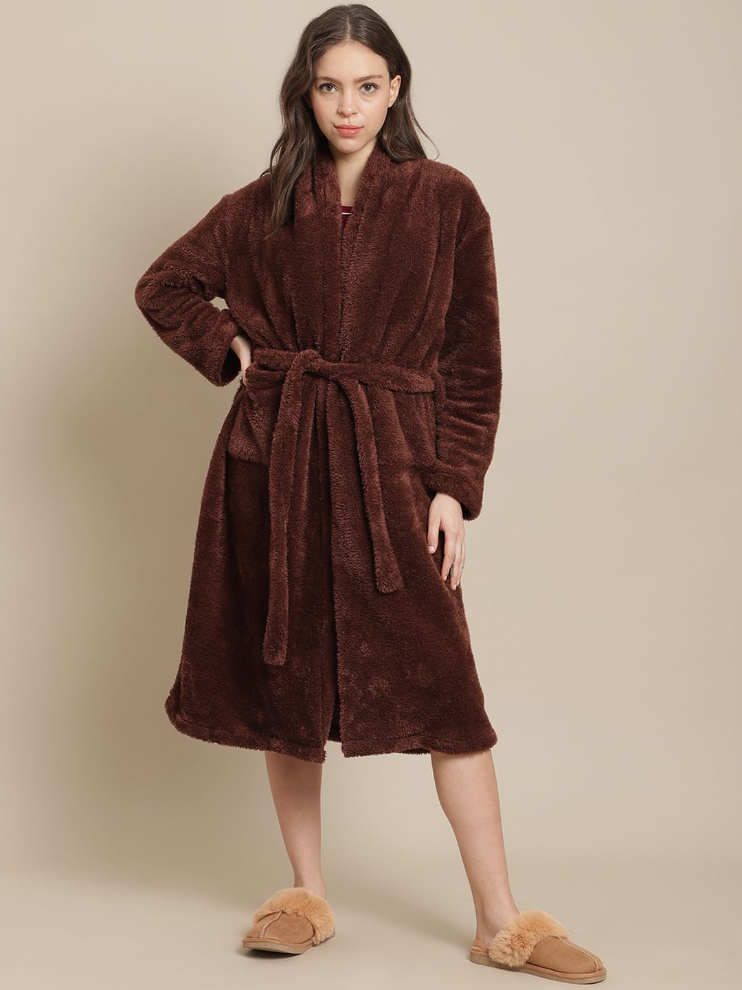 Brown Faux Fur Winter Lounge Robe