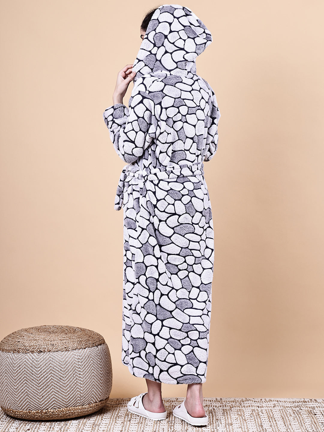 Grey Abstract Fur Winter Robe