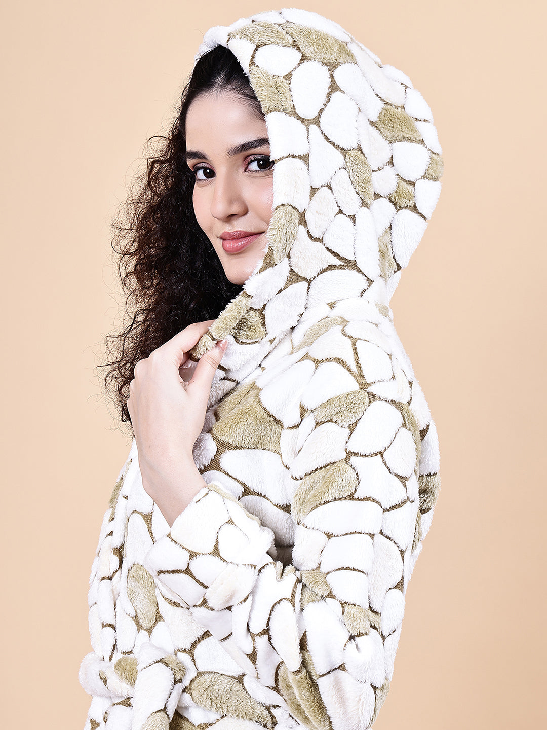 Olive Green Abstract Fur Winter Robe