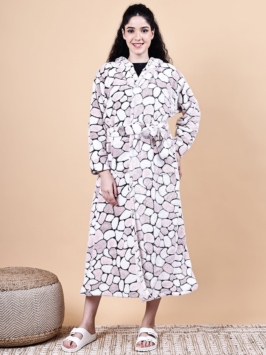Pink Abstract Fur Winter Robe