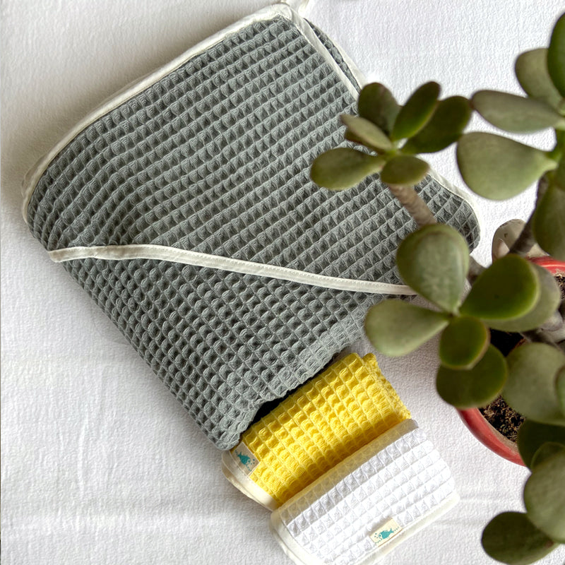 WHITEWATER KIDS ORGANIC WAFFLE HOODED TOWEL SET - GREY