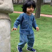 WHITEWATER KIDS UNISEX ORGANIC INDIGO CHECK KURTA + MATCHING PANTS