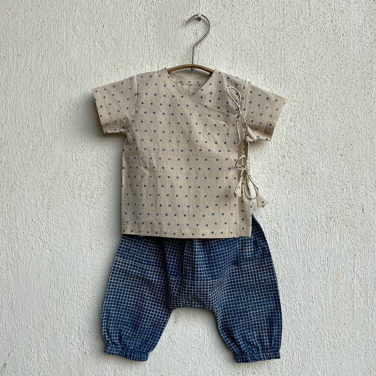 WHITEWATER KIDS UNISEX ORGANIC INDIGO RAIDANA ANGARAKHA + INDIGO CHECK PANTS